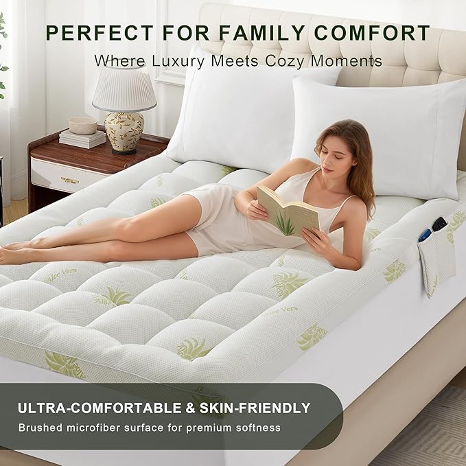 Mattress Topper Full Size 1300GMS Aloe Vera & Bamboo Viscose Pillow Top - Extra Thick Padded Mattress Pad & Protector, Ultra Soft & Supportive, Breathable Fitted for 8"-21" Deep Pocke
