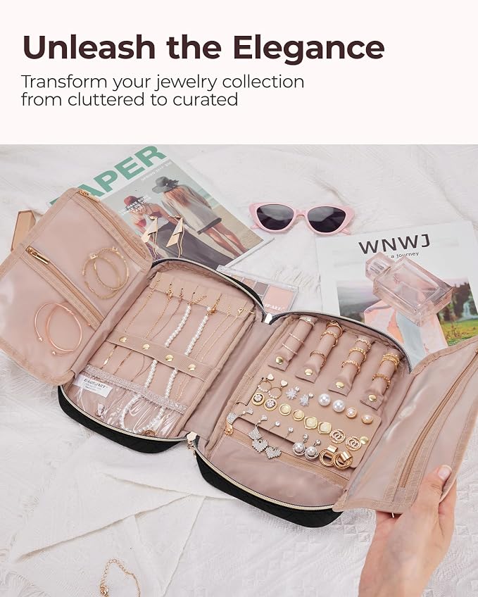 BAGSMART Jewelry Organizer Bag Travel Jewelry Storage Cases for Necklace, Earrings, Rings, Bracelet, Black - Image 2