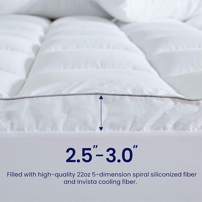 SLEEP ZONE Twin XL Cotton Mattress Topper, Ultra Fluffy Soft Mattress Pad Pillowtop Cooling Mattress Cover Fits 8-21 inch Deep Pocket, White