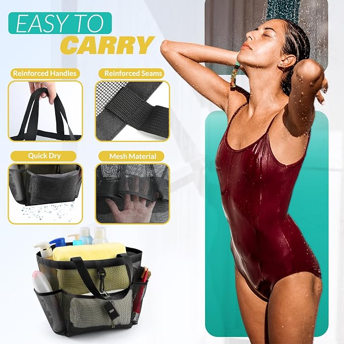 LOYEE Mesh Shower Caddy Portable for College Dorm Room Essentials with 8 Pockets, Shower Bag for Beach, Swimming, Gym, Travel, Bathroom(Black) - Image 4