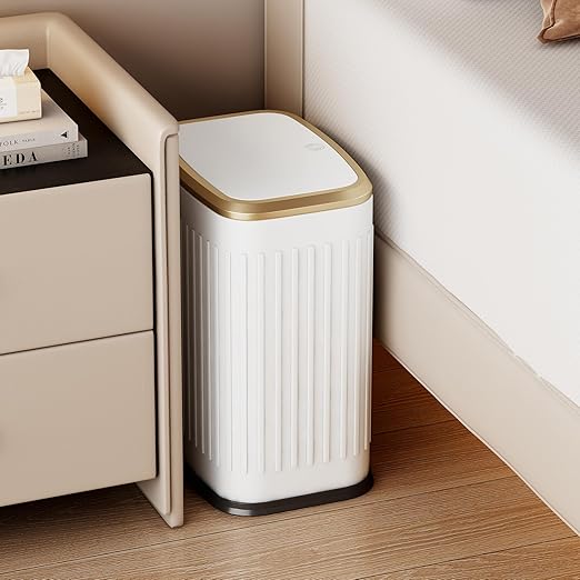 TIPGO Bathroom Trash Can with Lid, 2.1 Gallon / 8 Liter Small Garbage Can, Press Top Bin, Stainless Steel Wastebasket with Pop-Up Lid for Bedroom, Living Room, Office (White) - Image 3