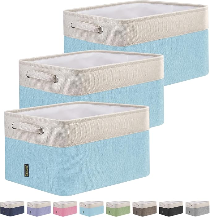BALEINE 3 Pack Fabric Closet Storage Bins for Shelves, Linen Closet Organizers and Storage, Decorative Baskets for Organizing, Shelf, Clothes, Home, Office (Skyblue, 15''x11''x9.5'') by BALEINE