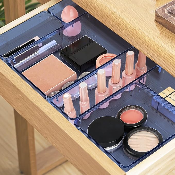 StorMiracle 25 PCS Drawer Organizer Set, 5 Varied Size Bathroom and kitchen Drawer cabinet organizer Trays, Clear Storage Bins for Makeup, Jewelry, Utensils and Gadgets, Dark Blue - Image 5
