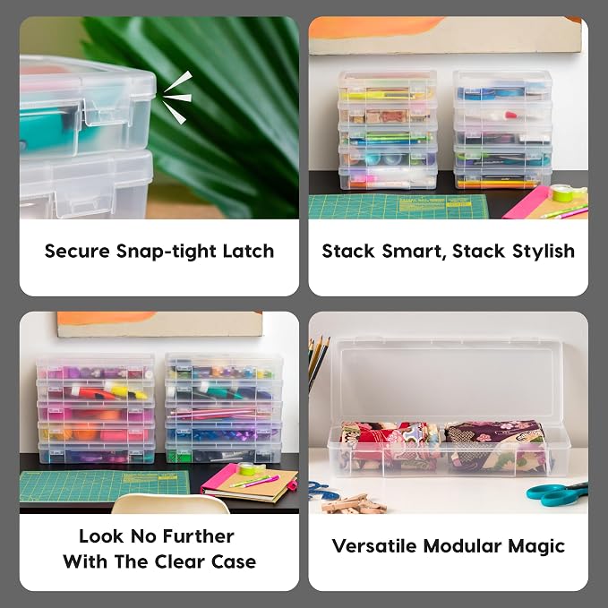 IRIS USA Pencil Case Boxes, 6-Pack, |Made in USA|, Plastic Bead Organizing Containers with Snap Lid for Arts, Crafts, Ephemera, Stickers, & Dance Cheer, Clear - Medium - Image 3