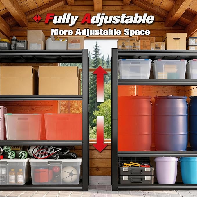 40W Garage Storage Shelves,2200LBS Metal Storage Shelves,Adjustable Heavy Duty Metal Garage Shelving Units Industrial Shelving for Garage,Basement,Warehouse,19.6" D x 39.37" W x 59.84" H - Image 6