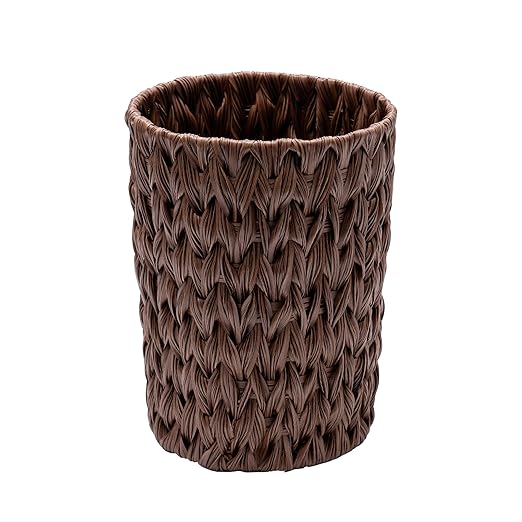 GRANNY SAYS Small Wicker Trash Can, 2 Gallon Bathroom Waste Basket, Small Bathroom Garbage Can, Plastic Trash Basket for Decor, Round Wastebaskets for Office, Bedroom, Cabinet, Brown by GRANNYSAYS