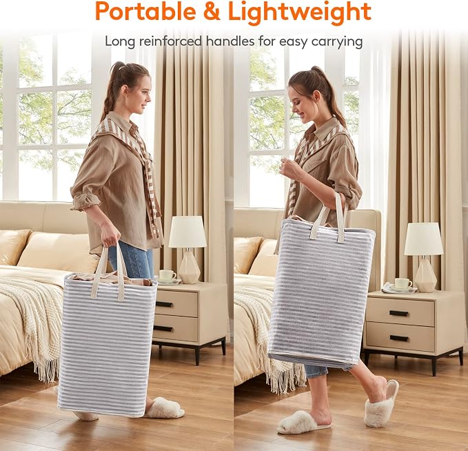 Lifewit 2 Pack Laundry Basket 80L Each, Collapsible Clothes Hamper with Reinforced Handles, Freestanding Waterproof Design for Bedroom and Laundry Room, Grey 160L Total - Image 5