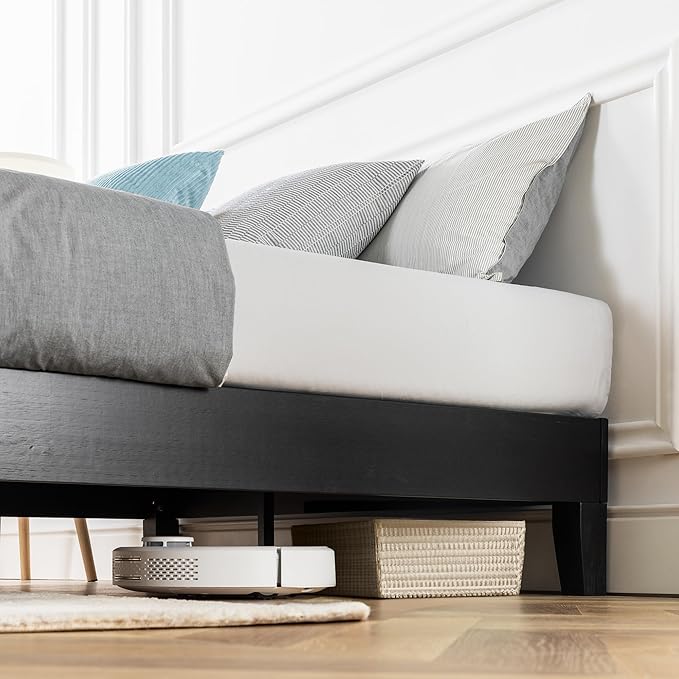 Mellow Naturalista Grand 12 Inch Solid Wood Platform Bed with Wooden Slats, Easy Assembly, King, Black