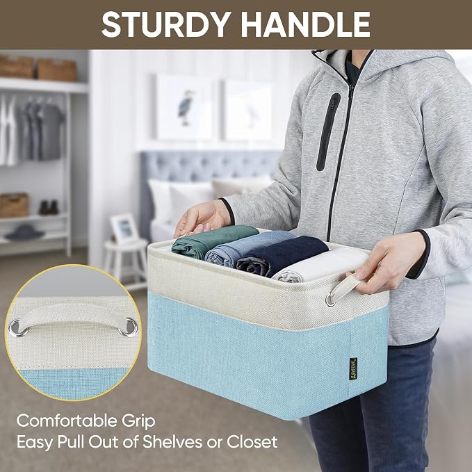 BALEINE 1 Pack Fabric Closet Storage Bins for Shelves, Linen Closet Organizers and Storage, Decorative Baskets for Organizing, Shelf, Clothes, Home, Office (Skyblue, 15''x11''x9.5'') - Image 8