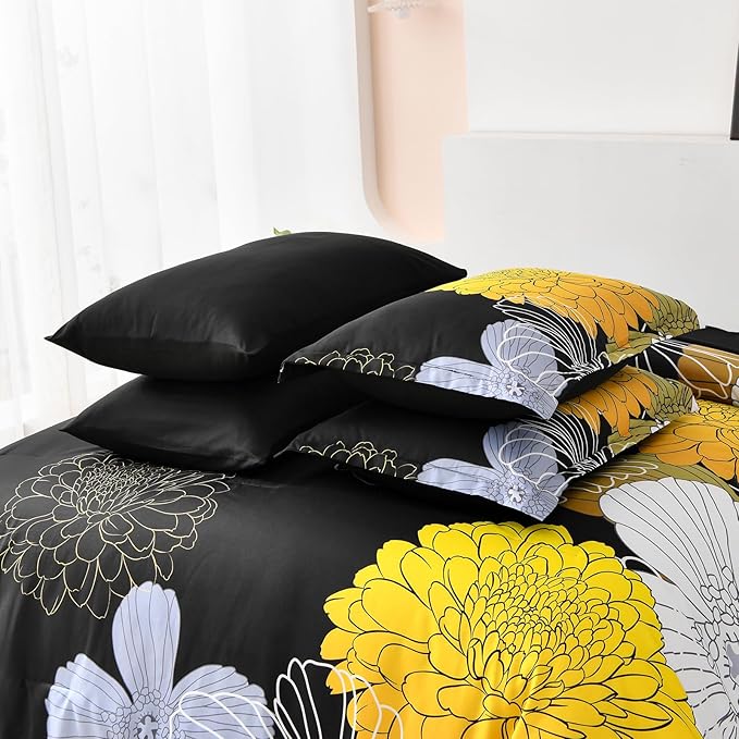 Yiran Floral Comforter Set California King,7 Pieces Bed in a Bag Soft Microfiber Comforter Bedding with Comforter Flat Sheet Fitted Sheet Pillow Shams Pillowcases,104"x96"
