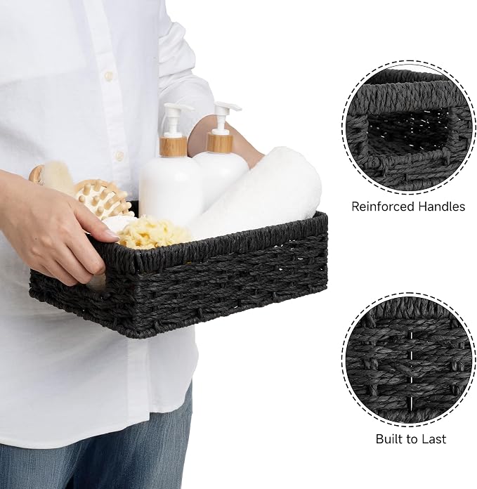 StorageWorks Paper Rope Storage Baskets, Small Wicker Basket for Organizing, Pantry Organizers and Storage, Black, 2-Pack - Image 4