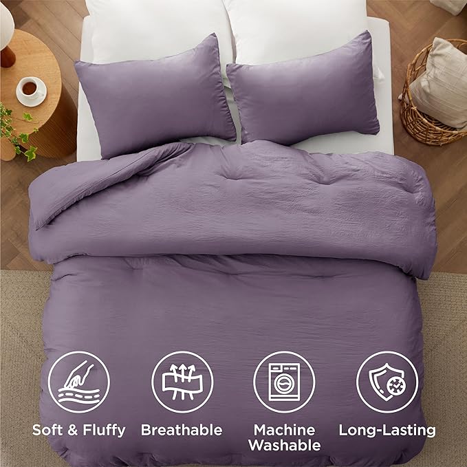 Bedsure Super King Plus Comforter Set, Grayish Purple Soft Prewashed Bedding for All Seasons, 3 Pieces GentleSoft™ Bed Set, 1 Lightweight Comforter (128"x120") and 2 Pillowcases (20"x36")