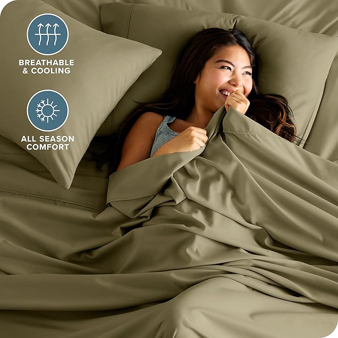 Bare Home Twin Sheet Set - 1800 Ultra-Soft Microfiber Twin Bed Sheets - Double Brushed - Deep Pockets - Easy Fit - 3 Piece Set - Bedding Sheets & Pillowcases (Twin, Olive)
