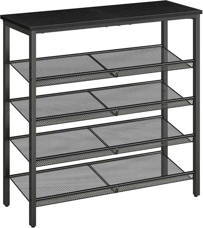HOOBRO Shoe Rack for Entryway, 5-Tier Shoe Organizer with Adjustable Mesh Shelves, 12-16 Pairs of Shoes, Spacious Floor Mount, Metal, Industrial, Shoe Shelf for Closet, Black BB12XJ01 by HOOBRO