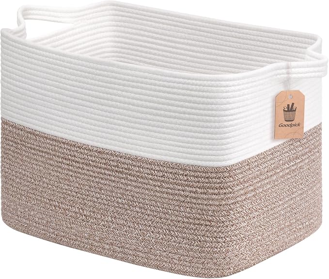 Goodpick Woven Baskets for Organizing, Rectangle Toy Baskets Storage Kids, Rope Storage Basket with Handles, Large Blanket Basket for Living Room, 18 x 14 x 12 Inches by Goodpick