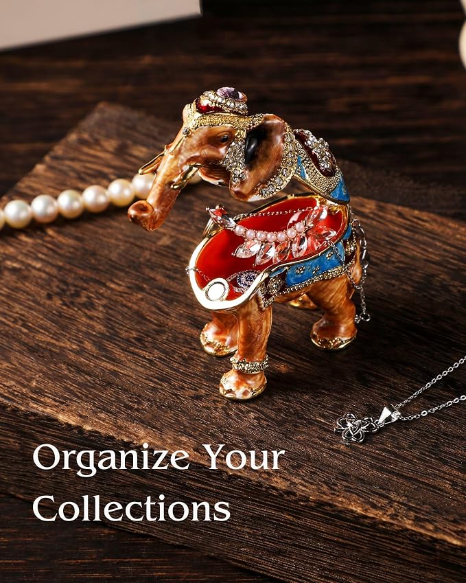 Hand Painted Trinket Box Enamel Vintage Jewelry Box Elephant Hinged Metal Jewelry Organizer Decorative Treasure Box Unique Gifts for Animal Lover - Image 4