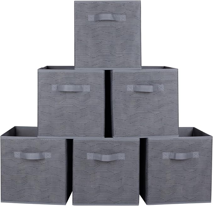 ShellKingdom Foldable Fabric Storage Cubes and Cloth Organizer Drawer for Closet and Toys, 6 Pack (Dark Gray with Black Stripe) by ShellKingdom