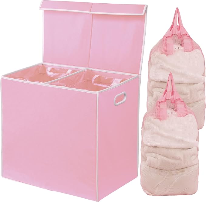 Simple Houseware Double Laundry Hamper with Lid and Removable Bags, Pink by SimpleHouseware