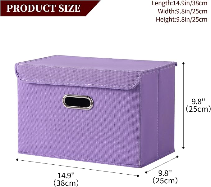STOREONE Fabric Storage Cube Bins Foldable Organizer Container Collapsible Basket with Lids and Metal Handles, for Home, Bedroom, Closet 6 Pcs (multicolour) - Image 2