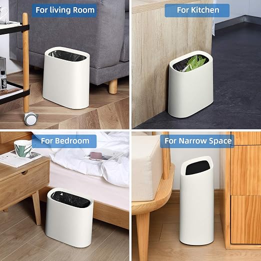 SUBEKYU 2.3 Gal Trash Can for Bathroom,Small Office Garbage Can for Kitchen,Slim Rectangular Waste Bin,Plastic,White - Image 6