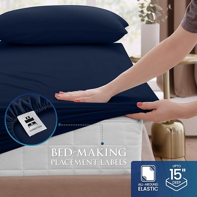 Utopia Bedding Twin Size 3 Piece Sheet Set - Brushed Microfiber - Soft Bed Sheets for Twin Size Bed Set - Includes 1 Fitted, 1 Flat, & 1 Pillow Case - Deep Pocket (Navy)