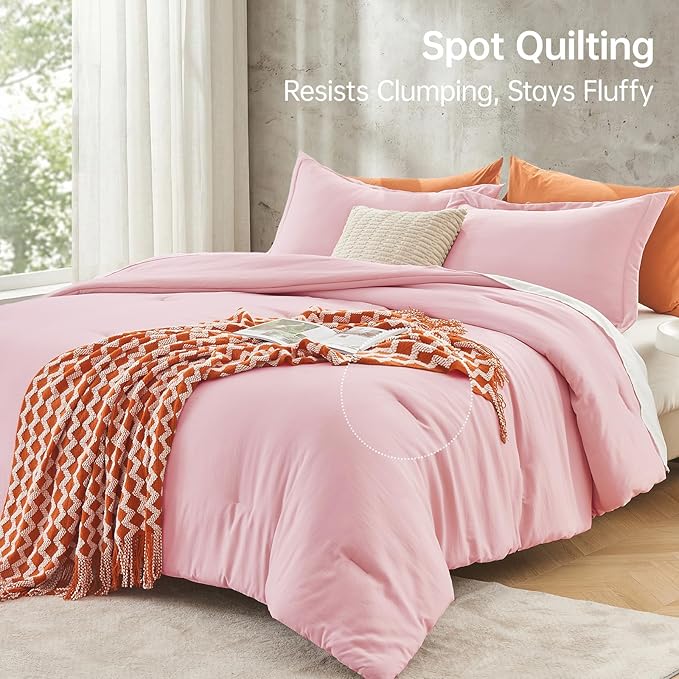 MUXHOMO Pink Oversized King Comforter Sets, All Season Ultra Soft Down Alternative Bedding - 3 Piece Lightweight Bed Set Includes 1 Comforter (120"x98") and 2 Pillow Shams (20"x36")