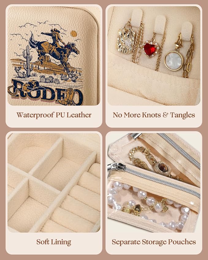 Bistup Travel Jewelry Case - Small Jewelry Organizers and Storage Box for Women Girls Teens Cute Traveling Jewelry Holder with Mirror Little Tiny Compact Modern Unique Aesthetic Pretty, Western - Image 5