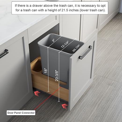 Dowell Single 35Qt Undermount Trash Pull-Out Waste Container with Full Extension Soft-Close Slides, Bottom Mounted, Face Frame/Frameless Min. Cabinet Opening: 12-1/2 Inch Wide-4008 0115 35 - Image 3
