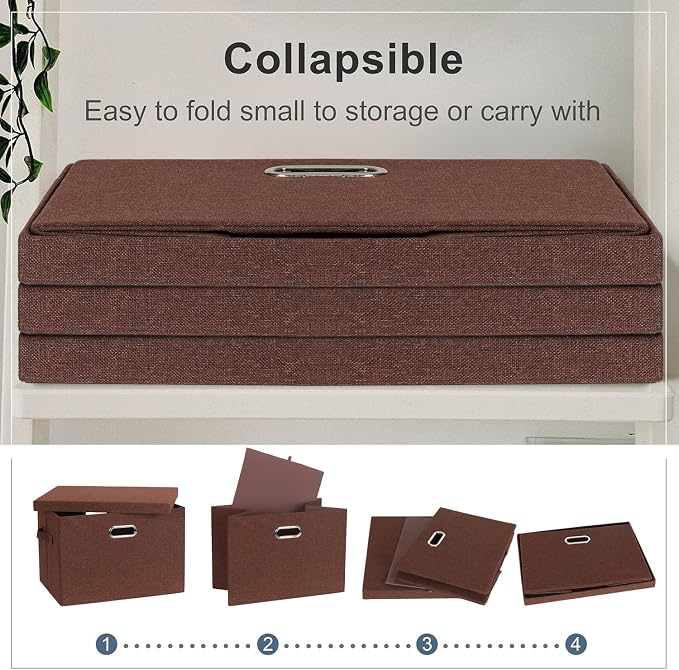 Graciadeco Large 17" 36 Quart Collapsible Stackable Storage Bins with Lids, 3 Packs Dark red Foldable Fabric Closet Storage Boxes with Lids, Heavy-duty Linen Cube Baskets(17x12x11) - Image 4