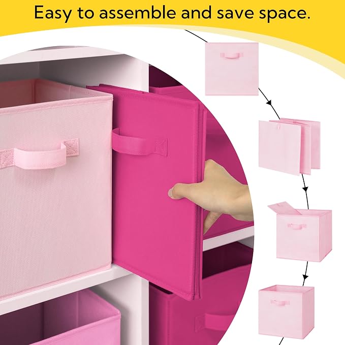 Cupic Cupid 13 Inch Storage Cube, Fabric Cube Storage Bin with Handles, Storage Cube Organizer for Clothes and Toys, Collapsible Cube Bins for Closet, Shelves, Nursery, 6-Pack, Pink Gradient - Image 8