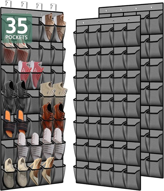 PAULONE 35 Pocket Over the Door Shoe Organizer,Reusable Breathable Large Mesh Bag Men's & Women's Sneaker Organizer,Shoe Organizer for Kids,Hanging Shoe Storage Hanging Bag (2PCS-Gray) by Unknown
