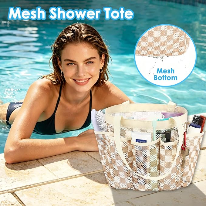 Fammart Mesh Shower Caddy Portable for College Dorm Room Essentials, 8-Pocket Large Shower Basket Tote Bag with 2 Handles for Toiletry, Bathroom, Beach, Camp, Gym - Image 3