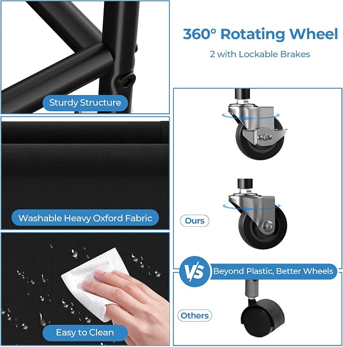 GRANNY SAYS 80L Slim Laundry Hamper with Silent Brake Wheels, Sturdy Metal Frame & Handle, Rolling Laundry Basket for Laundry Room, Bedroom, Bathroom, or RV – Great for Singles or Couples, Black - Image 6