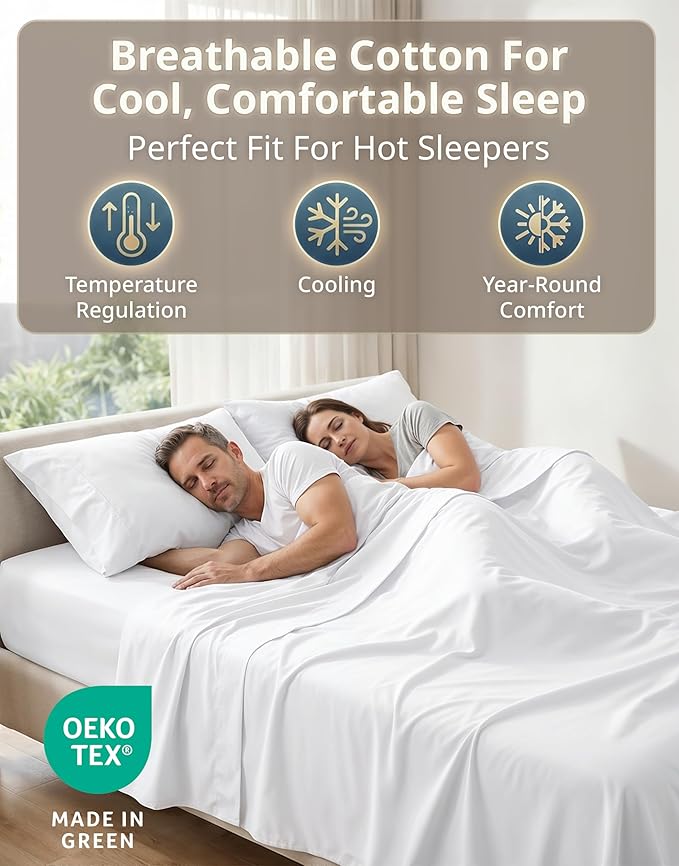 LANE LINEN King Size Sheets Set – 600 Thread Count Long-Staple 100% Cotton Sheets, Naturally Cool & Durable for Everyday Use, 15" Deep Pocket Fitted Sheet with All-Around Elastic for Snug Fit – White