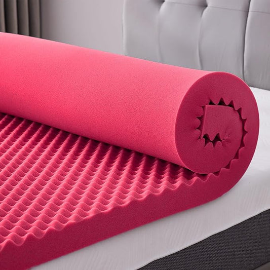 SINWEEK 2 Inch Egg Crate Memory Foam Mattress Topper King Size, Soft Mattress Pad for Back Pain Relief, Bed Topper, CertiPUR-US Certified, Pink
