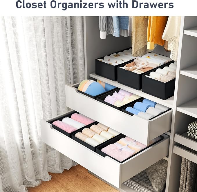 DIMJ Drawer Organizer Clothes - Underwear Organizer Small Sock Organizer Closet Organizers and Storage Box Dresser Drawer Dividers for Baby Clothes,Bra,Socks, Belt, Tie, Set of 12, Black - Image 2