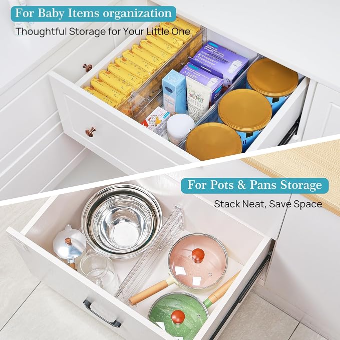 Vtopmart 6 Pack 6" Tall Upgrade Drawer Dividers for Big and Deep Drawer, 12.8"-22.3" Adjustable Expandable Dresser Drawer Organizer, Clear Plastic Separators for Dresser, Baby Supplies, Kitchenware - Image 5