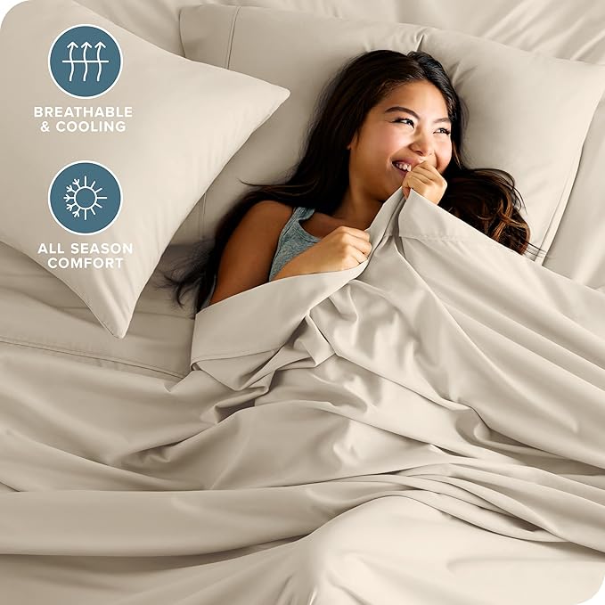 Bare Home Split Head Flex King Sheet Set - 1800 Ultra-Soft Microfiber Bed Sheets - Double Brushed - Deep Pockets - Easy Fit - 4 Piece Set - Bedding Sheets & Pillowcases (Sand)