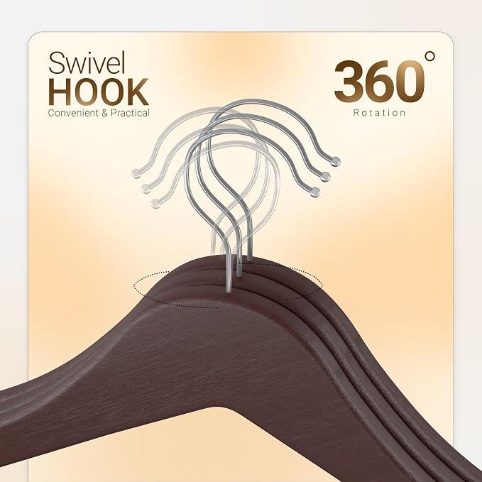 Utopia Home Premium Wooden Hangers 30 Pack - Durable & Slim Coat Hanger - Suit Hanger with 360-Degree Rotatable Hook - Wood Hangers with Shoulder Grooves (Vintage Color) - Image 3