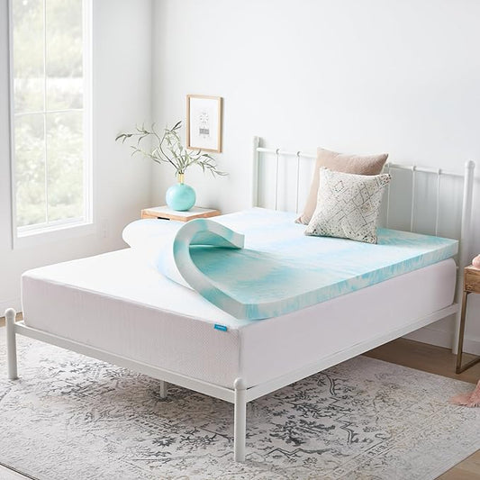 Linenspa 3 Inch Swirl Gel Memory Foam Mattress Topper, Twin XL Size – Cooling Gel Infused, Ventilation Holes – Pressure Relieving Bed Topper – CertiPUR Certified – Dorm Room Essentials