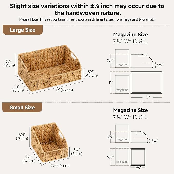 StorageWorks Water Hyacinth Pantry Storage Baskets, Wicker Baskets with Built-in Handles, Handwoven Shelf Baskets for Organizing, Pantry Organizers and Storage, 3 Pack - Image 2