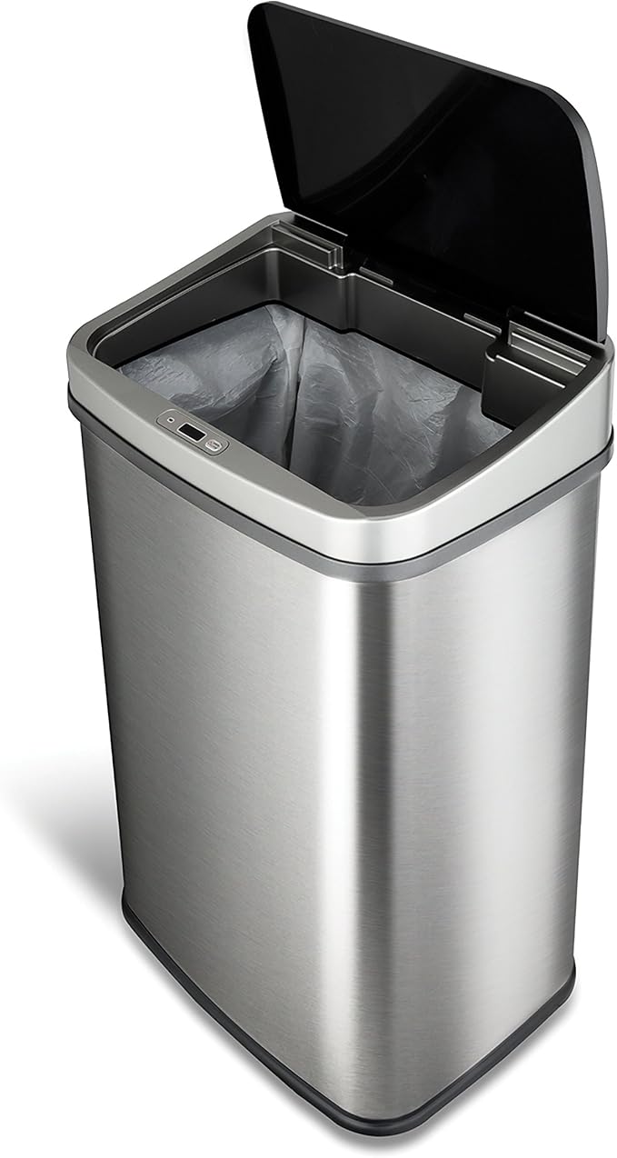 Ninestars DZT-50-28BR Automatic Touchless Motion Sensor Rectangular Trash Can, Black Top, 13 Gal. 49 L., Brush - Image 4