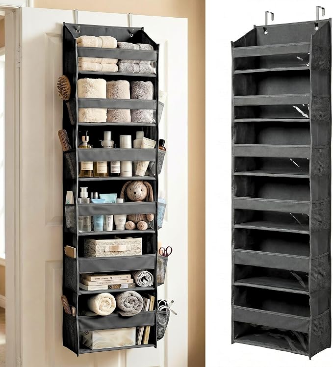 HOMELUX THEORY UPGRADED 6 Tiers Over The Door Organizer Hanging - 100D EXTRA THICK & 50lbs HUGE CAPACITY, 12 Side Mesh Pockets Over The Door Shoe Organizer, Hanging Closet Organizer (Dark Gray, 1pc) by HomeluxTheory