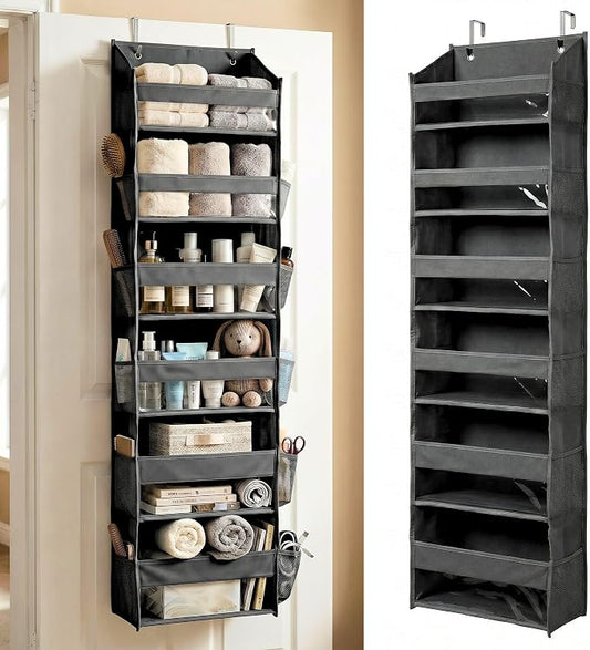 HOMELUX THEORY UPGRADED 6 Tiers Over The Door Organizer Hanging - 100D EXTRA THICK & 50lbs HUGE CAPACITY, 12 Side Mesh Pockets Over The Door Shoe Organizer, Hanging Closet Organizer (Dark Gray, 1pc) by HomeluxTheory