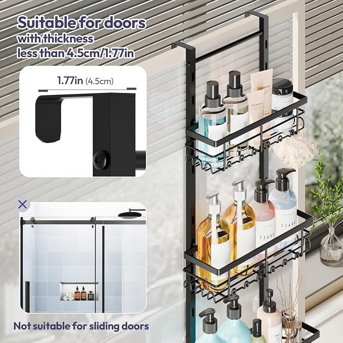 SWTYMIKI Over The Door Shower Caddy - 4 Tier Rustproof Hanging Shower Organizer with Adjustable Shelves, 40 Hooks & Soap Holder, Hanging Shower Rack Storage for Bathroom Accessories, Black - Image 5