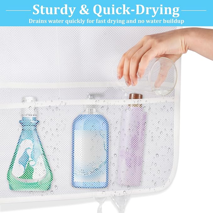 2 Pack Mesh Shower Caddy Hanging Organizer with 7 Pockets, Quick Dry Bathroom Storage Bag, Cruise Cabin and Dorm Essentials for Travel, Toiletry Organizer for Shampoo Soap - Image 4