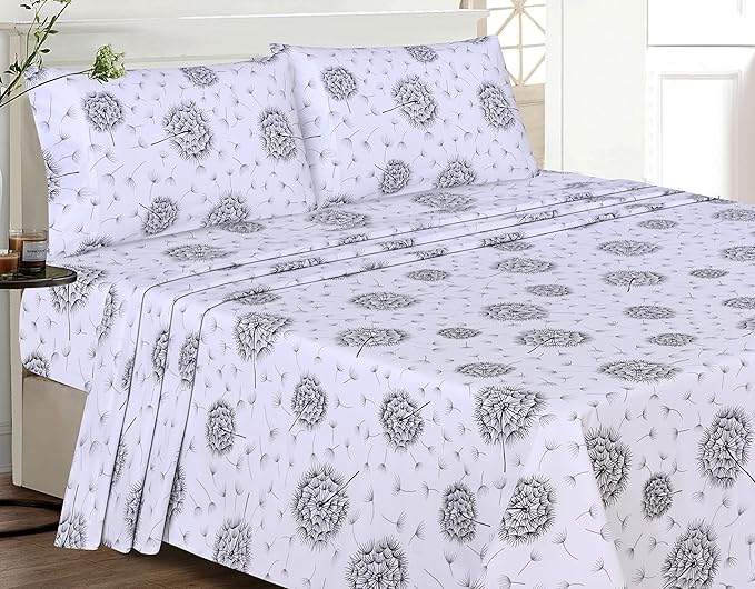 RUVANTI 100% Cotton Sheets – Full Size Percale Bedding, Cooling & Breathable Floral Design, Durable with a Crisp, Soft & Comfortable Feel, 16" Deep Pocket, 4-Piece Set, Dandelion