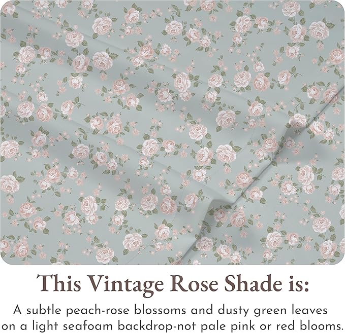 California Design Den Rose Sheet Set Twin XL, 100% Cotton 12" Pocket Twin XL Sheets & Pillowcase Set, Soft Sateen Weave - Vintage Rose