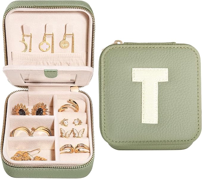S.Leaf Initial Travel Jewelry Case Jewelry Boxes for Women Small Jewelry Box Travel Jewelry Box Jewelry Gift Boxes Jewelry Travel Case Jewelry Organizer Box Portable Travel Jewelry Case Letter T by SLeaf