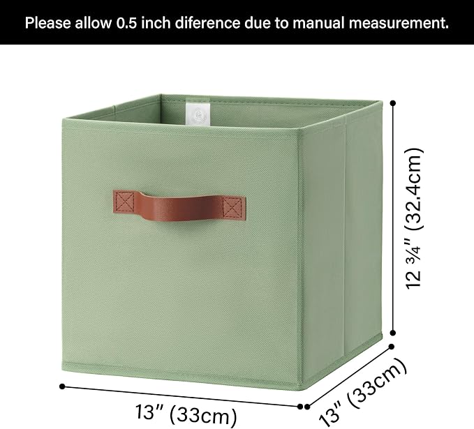 GRANNY SAYS 13 Inch Storage Cubes Organizer, Decorative Cube Storage Bins, Fabric Storage Bins with PU Handles, Collapsible Cubes Bins, Storage Cubes for Shelves, Closet, Sage Green, 6-Pack - Image 6